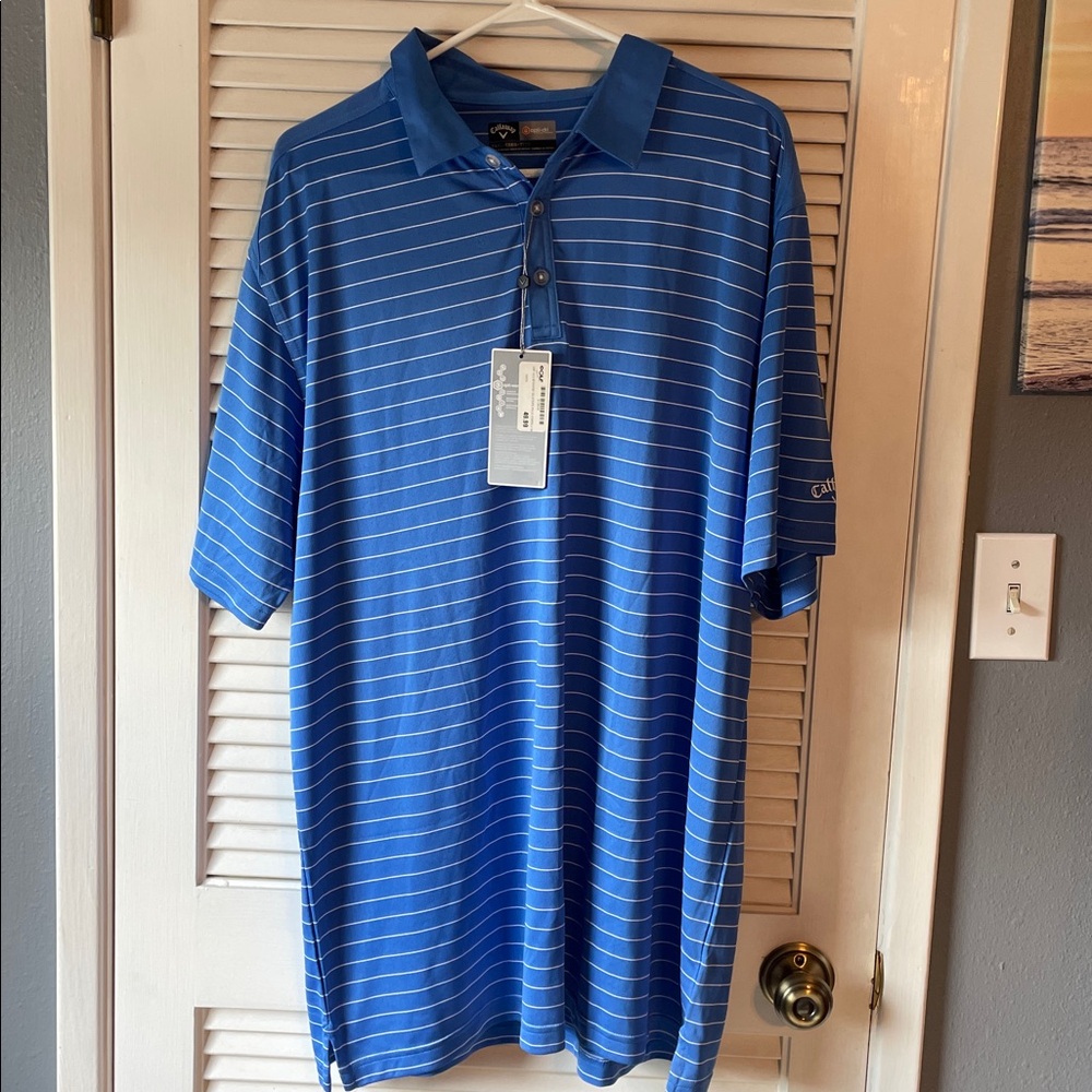 Callaway Blue Polo with White Stripes